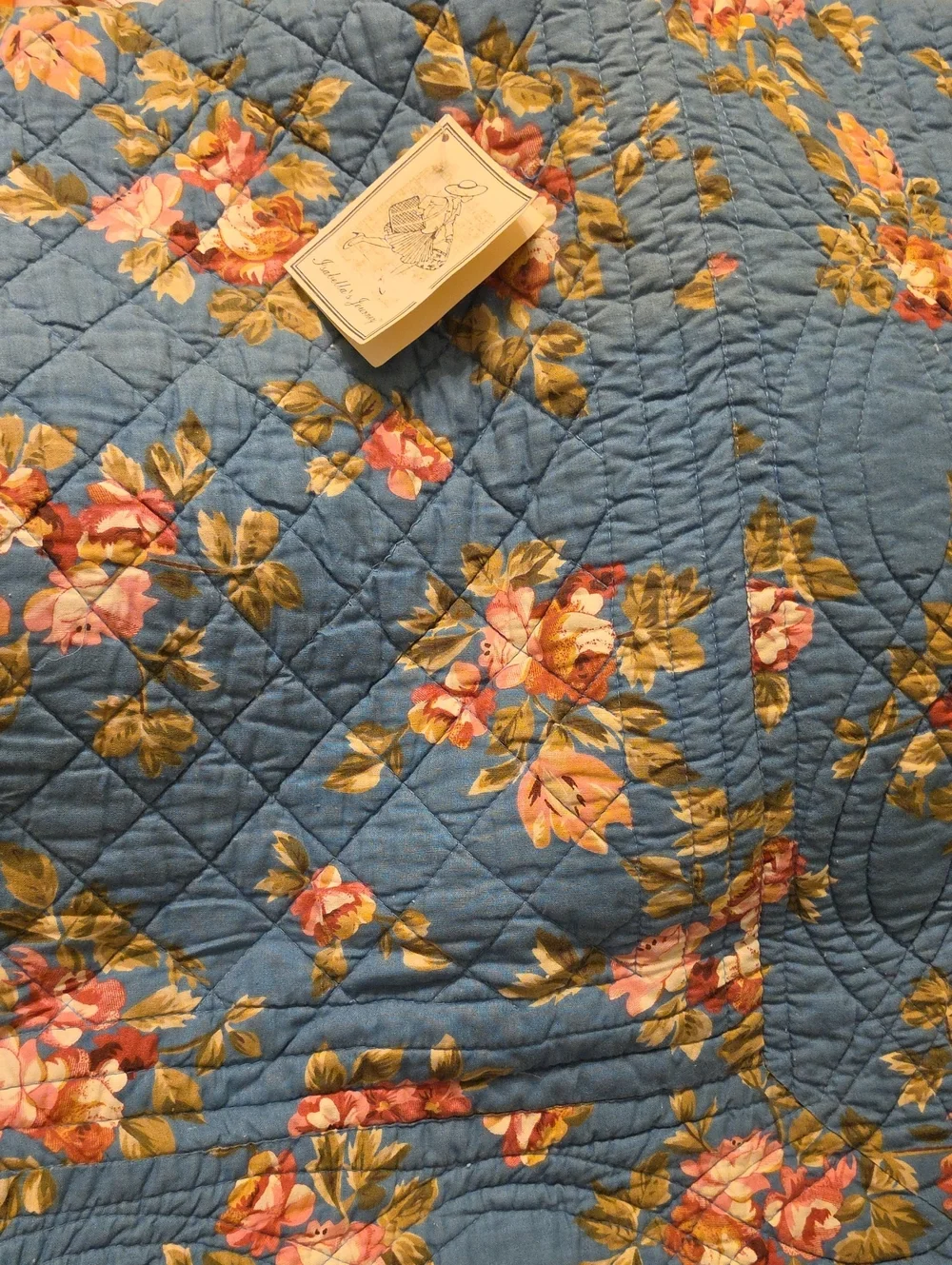 Blue Floral Quilted Throw - Classic Floral Design